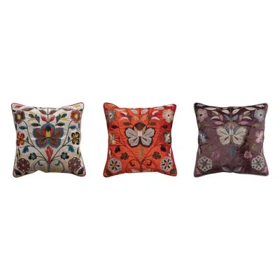 Creative Co-op Velvet Botanical Embroidered Square Pillow Set In Multicolor