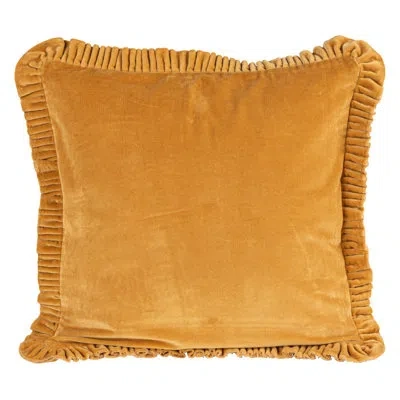 Creative Co-op Velvet Ruffled Square Pillow In Mustard