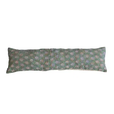 Creative Co-op Vintage Cotton Kantha Reversible Lumbar Pillow In Green