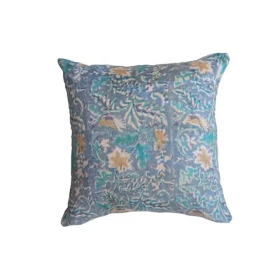 Creative Co-op Vintage Printed Cotton Kantha Reversible Pillow In Blue