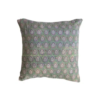 Creative Co-op Vintage Printed Cotton Kantha Reversible Pillow In Green