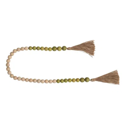 Creative Co-op Wood And Coco Shell Bead Garland In Natural & Green In Neutral
