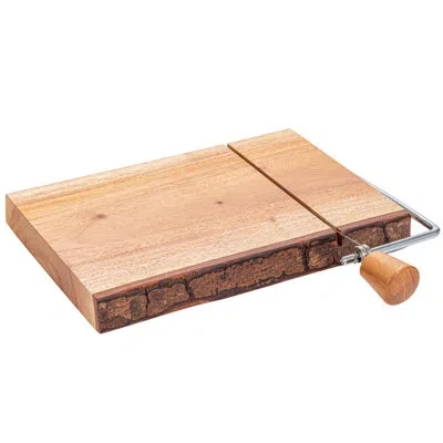 Creative Co-op Wood And Metal Cheese Slicer With Bark Edge In Brown;natural