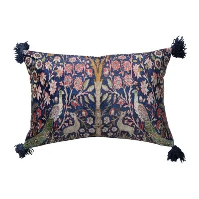 Creative Co-op Woodland Print Tassel Cotton Velvet Lumbar Pillow In Multicolor
