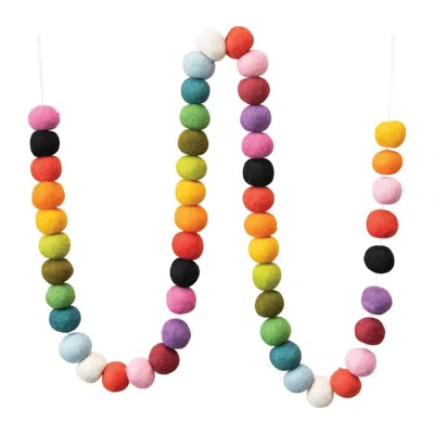 Creative Co-op Wool Felt Ball Garland In Multi In Orange
