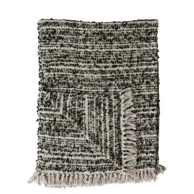 Creative Co-op Woven Cotton And Acrylic Blend Throw With Fringe In Black