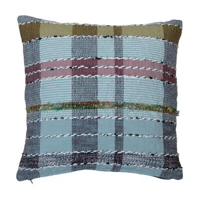 Creative Co-op Woven Cotton And Wool Madras Plaid Pillow With Chambray Back In Multicolored