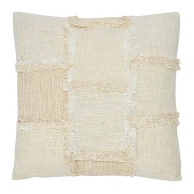 Creative Co-op Woven Cotton And Wool Patchwork Pillow With Frayed Edges