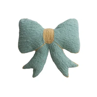 Creative Co-op Woven Cotton Chenille Bow Shaped Decorative Pillow In Yellow;mint