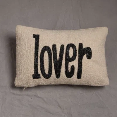 Creative Co-op Woven Cotton Embroidered Lumbar Pillow "lover" In Gray;cream