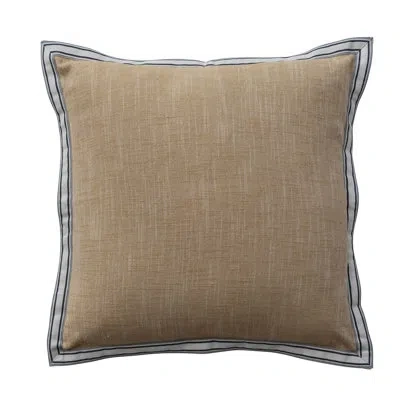 Creative Co-op Woven Cotton Pillow With Striped Flange Edge In Yellow