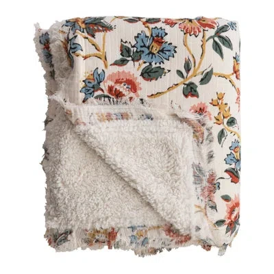 Creative Co-op Woven Cotton Printed Throw With Sherpa Back And Fringe
