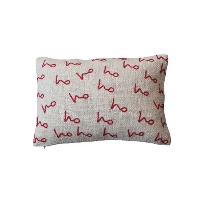 Creative Co-op Woven Cotton Slub Lumbar Pillow With Embroidered "ho Ho Ho" Pattern In Red;natural