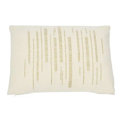 Creative Co-op Woven Cotton Slub Lumbar Pillow With Gold Metallic Thread Embroidery