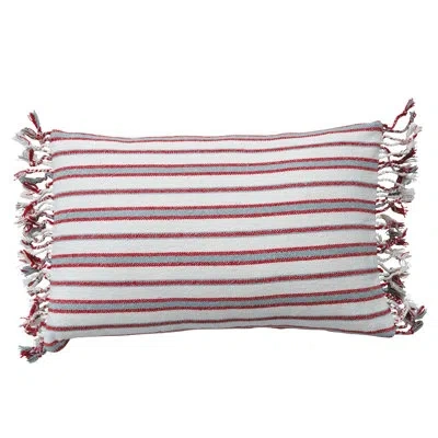 Creative Co-op Woven Cotton Striped Lumbar Pillow With Braided Fringe In Multi