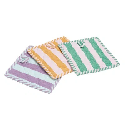 Creative Co-op Woven Cotton Striped Pot Holder Set In Multi