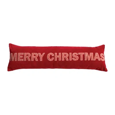 Creative Co-op Woven Cotton Velvet Lumbar Pillow With Appliqued "merry Christmas", In Red;peach