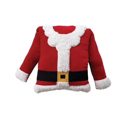 Creative Co-op Woven Cotton Velvet Santa Coat Shaped Pillow With Faux Sherpa Trim In Multicolor