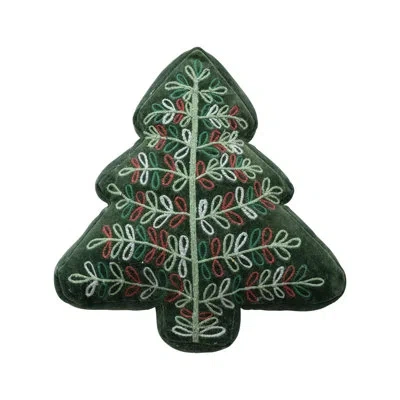 Creative Co-op Woven Cotton Velvet Tree Shaped Pillow With Embroidery In Multicolor