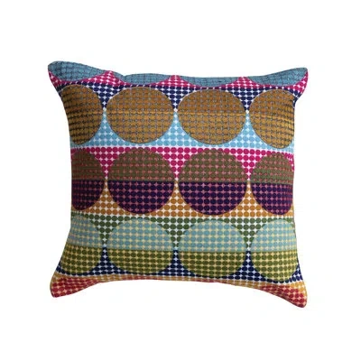 Creative Co-op Woven Fabric Indoor/outdoor Pillow With Embroidered Pattern In Multicolor