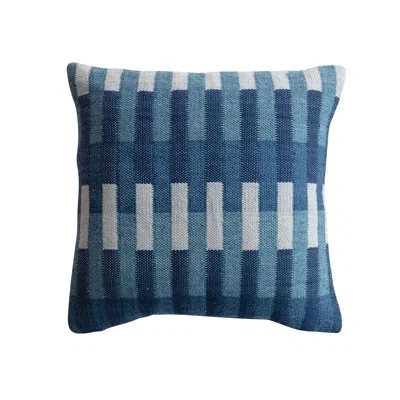 Creative Co-op Woven Fabric Indoor/outdoor Pillow With Embroidery And Plaid Pattern In Blue Striped