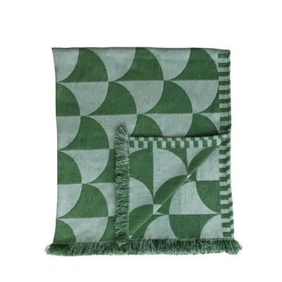 Creative Co-op Woven Fabric Indoor/outdoor Throw Blanket With Pattern And Fringe In Green