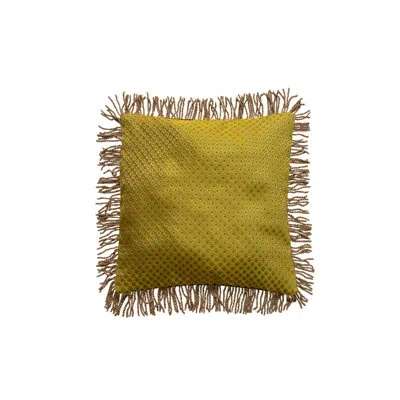 Creative Co-op Woven Fabric Jacquard Pillow With Velvet Back And Bullion Fringe In Green