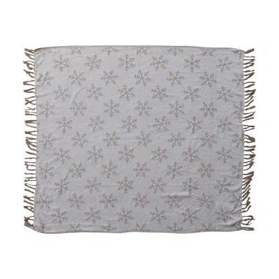 Creative Co-op Woven Fabric Jacquard Throw With Snowflake Pattern And Fringe In Beige,natural Geometric