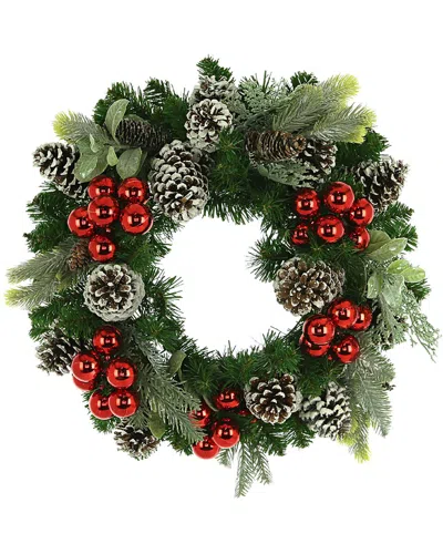 Creative Displays 22 Evergreen Wreath With Ornaments And Assorted Pinecones In Green