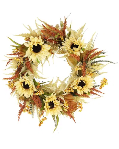 Creative Displays 22 Modern Cream Sunflower Fall Wreath With Orange