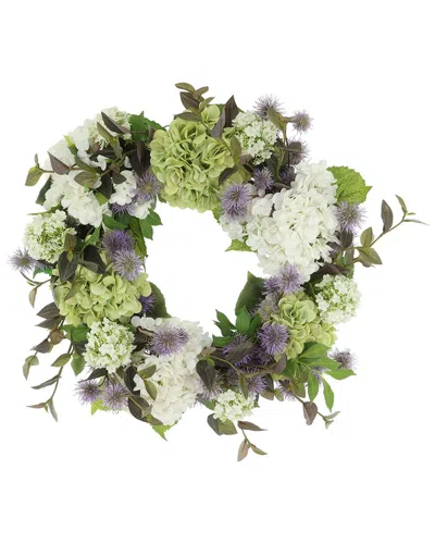 Creative Displays 22in Grapevine Wreath With Hydrangeas & Thistle In Green