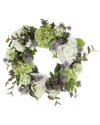 Creative Displays 22in Grapevine Wreath With Hydrangeas & Thistle In Green