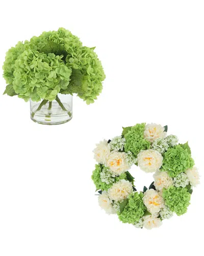Creative Displays 22in Spring Wreath & Centerpiece With Real Touch Hydrangeas In Green