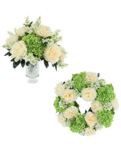CREATIVE DISPLAYS CREATIVE DISPLAYS 22IN SPRING WREATH & CENTERPIECE WITH REAL-TOUCH HYDRANGEAS & PEONIES