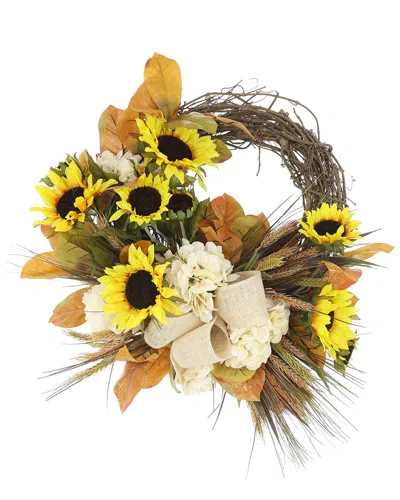 Creative Displays 23in Modern Fall Wreath With Sunflowers, Hydrangeas & Bows In Cream