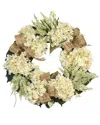Creative Displays 23in Cream Hydrangea And Heather Wreath With Bows In Cream