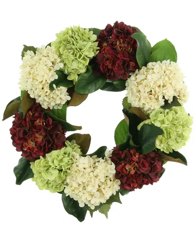 Creative Displays 24in Burgundy, Green And Cream Hydrangea Magnolia Wreath In Multicolor