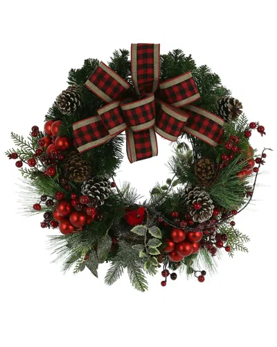 Creative Displays 24in Christmas Wreath With Farmhouse Bow In Red