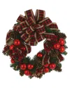 Creative Displays 24in Christmas Wreath With Farmhouse Bow In Red