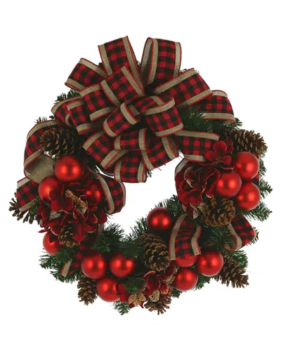 Creative Displays 24in Christmas Wreath With Farmhouse Bow In Red