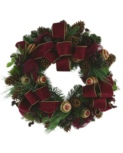 Creative Displays 24in Christmas Wreath With Glitter Ornaments & Bows In Burgundy