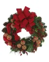 Creative Displays 24in Christmas Wreath With Large Velvet Bow & Ornaments In Red