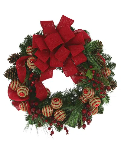 Creative Displays 24in Christmas Wreath With Large Velvet Bow & Ornaments In Red