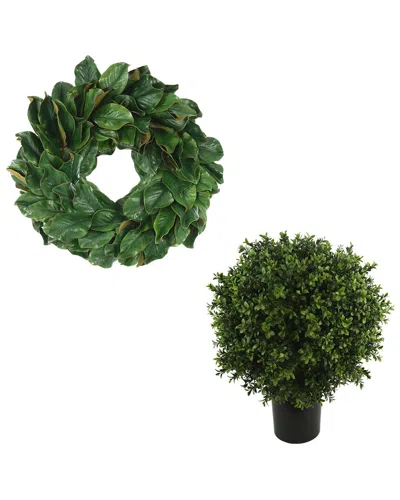 Creative Displays 24in Classic Holiday Magnolia Wreath With Uv-rated Boxwood Drop-in In Green