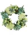 Creative Displays 24in Ivory And Teal Hydrangea Wreath In Multi