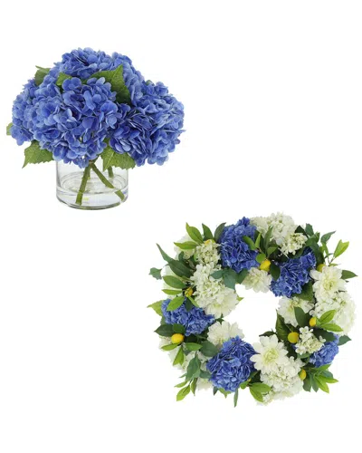 CREATIVE DISPLAYS CREATIVE DISPLAYS 24IN LEMON SPRING WREATH & CENTERPIECE WITH REAL TOUCH HYDRANGEAS