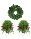 Creative Displays 24in Traditional Christmas Holiday Magnolia Wreath With 2 Uv-rated Boxwood Drop-in In Green