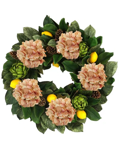 Creative Displays 25in Traditional Fall Wreath With Hydrangeas, Artichokes & Lemons In Orange