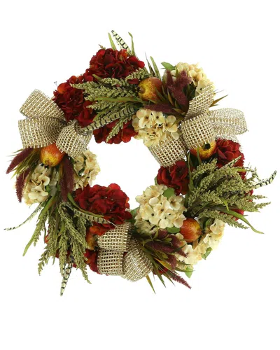 Creative Displays 25in Assorted Hydrangea Fall Wreath With Pomegranates And Bows In Multi