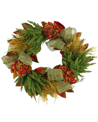 Creative Displays 25in Orange Hydrangea And Heather Fall Wreath With Bows In Red